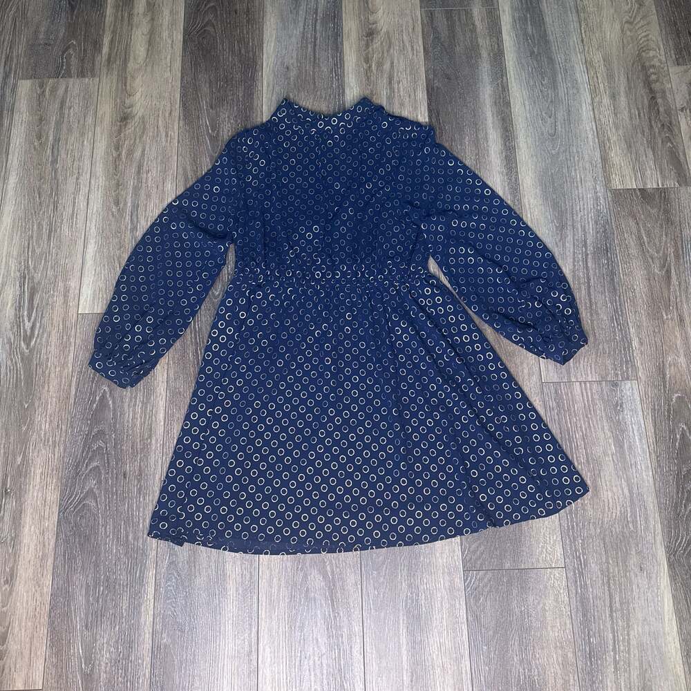 Modcloth XL fit and Flare Navy and Gold Dress